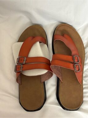 Women's Double-Buckle Orange Slide Sandals